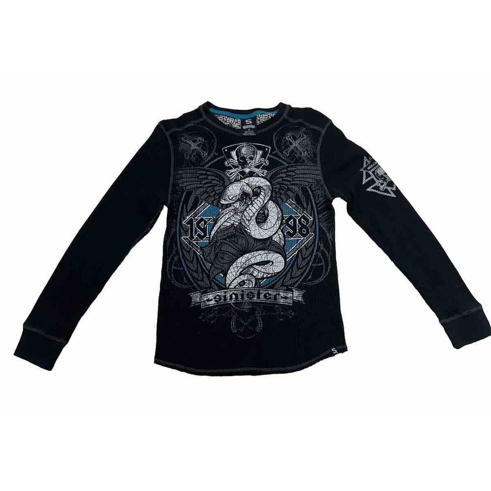 Sinister Long Sleeve Waffle Tshirt Mens Size Small Skull Snake MMA - Picture 1 of 8